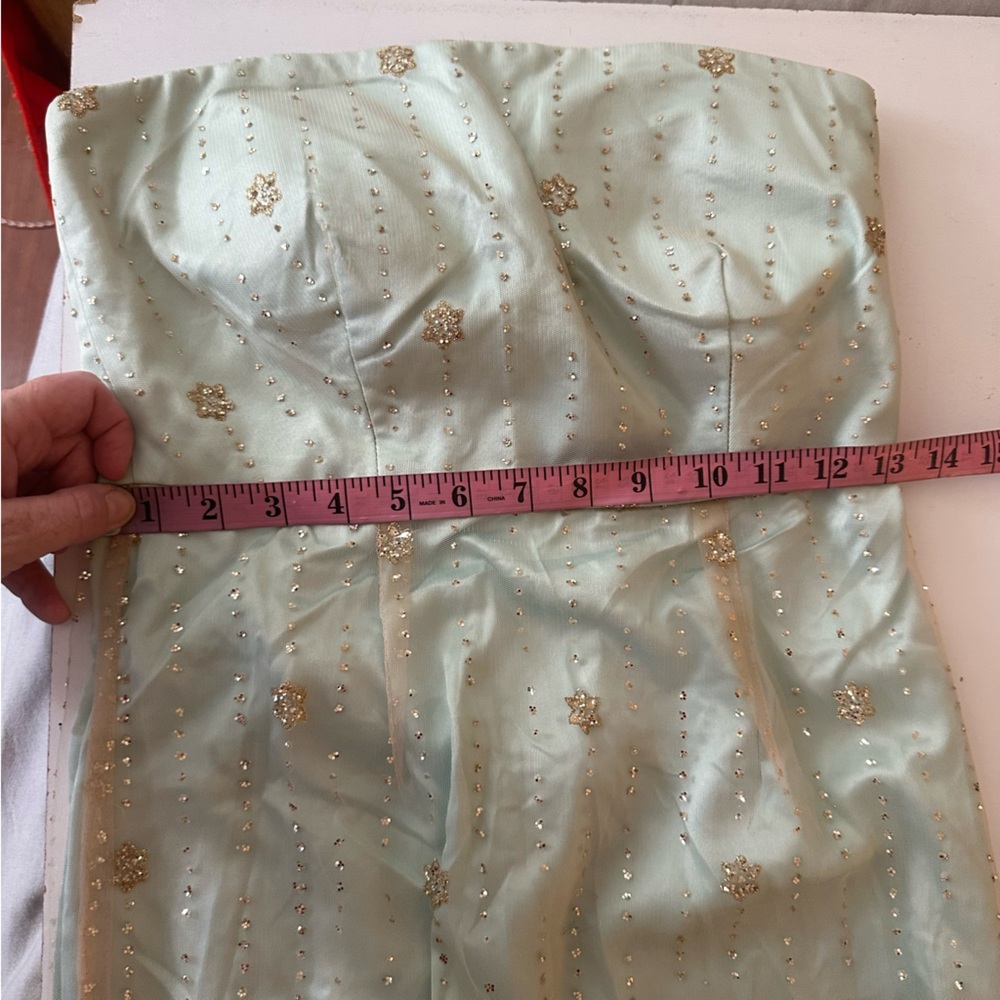 Minuet Mint Strapless Heavily Gold Glitter Embellished Bottom Formal Dress NWT S - Picture 16 of 16